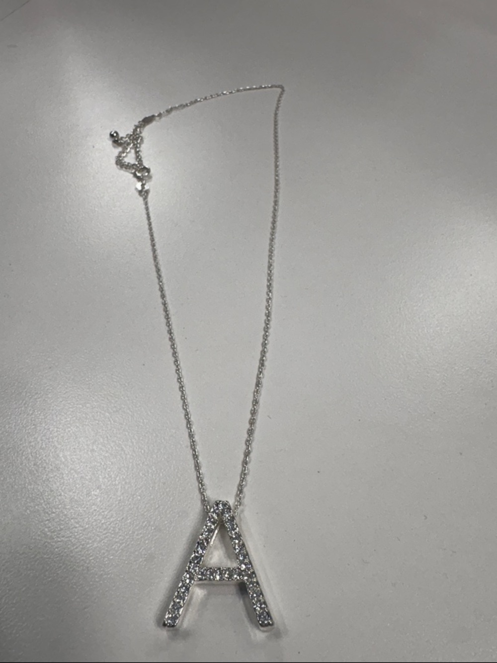Initial 'A' Crystal Pendant Necklace in Silver